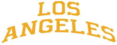 Hình ảnh chữ Los Angeles màu vàng với viền trắng, cong nhẹ, bên dưới có chữ Est. 1998, trên nền xám.