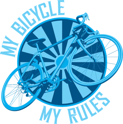 Hình ảnh minh họa xe đạp cổ điển màu xanh dương với dòng chữ "My Bicycle My Rules" bao quanh