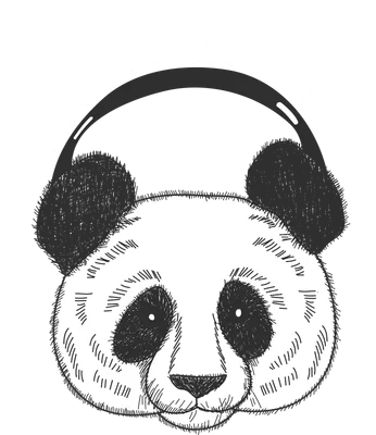 Hình vẽ gấu trúc đeo tai nghe với dòng chữ Make Some Fun phong cách sketch