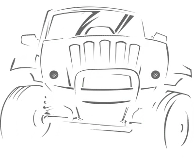 Hình minh họa xe địa hình off-road phong cách line art trắng đen cho in áo