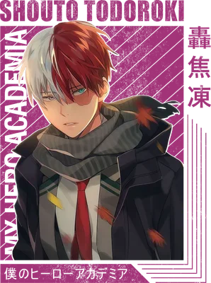 Shoto Todoroki từ My Hero Academia với mái tóc hai màu, đeo khăn và áo khoác, biểu cảm ngầu.