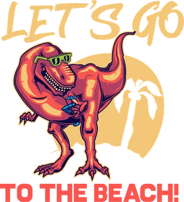 Hình in khủng long T-Rex đeo kính râm cầm ly cocktail đi biển phong cách retro