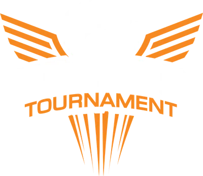 Logo "Soccer Tournament" với hình ảnh trái bóng và đôi cánh màu cam, phong cách thể thao.