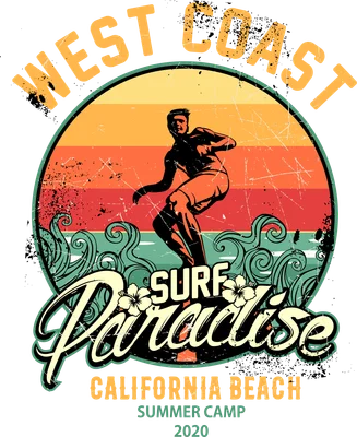 Hình in lướt sóng West Coast phong cách vintage retro