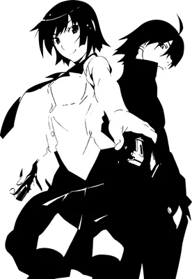 Hình ảnh hai nhân vật anime, một nam một nữ, đứng quay lưng vào nhau với phong cách vẽ đen trắng.