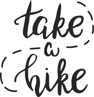 Hình ảnh chữ "Take a Hike" viết tay theo phong cách calligraphy màu đen trên nền xám.
