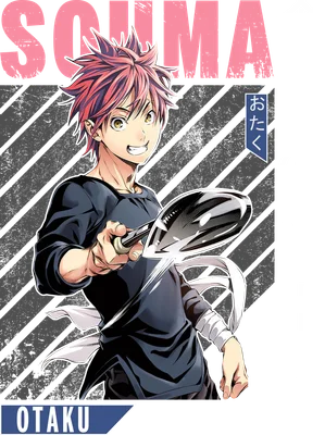 Hình ảnh anime Soma Yukihira, nhân vật chính trong Food Wars, cầm chảo và cười