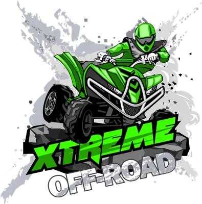 Hình ảnh minh họa một vận động viên ATV địa hình màu xanh lá cây đang lái xe, với chữ "Xtreme Off-Road" bên dưới.
