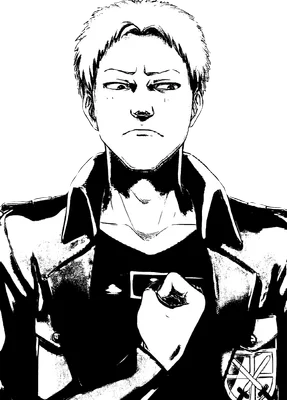 Chân dung Reiner Braun, nhân vật anime, vẽ tay đen trắng, biểu cảm nghiêm nghị.