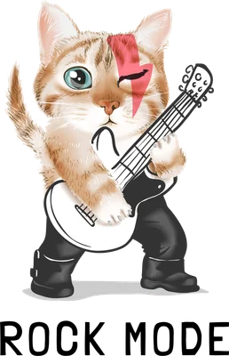 Mèo con đáng yêu hóa thân thành rocker với đàn guitar điện và tia chớp trên mặt