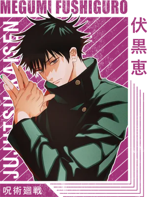 Hình ảnh Megumi Fushiguro từ anime Jujutsu Kaisen, tạo dáng với biểu cảm lạnh lùng.