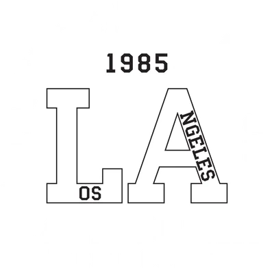 Thiết kế chữ LA California West Coast 1985 phong cách đại học, màu trắng trên nền xám