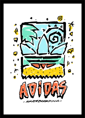 Hình in logo Adidas Skateboarding với phong cách graffiti, màu sắc tươi sáng trên nền xám.