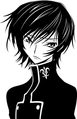 Hình vẽ Lelouch Lamperouge từ Code Geass, phong cách anime, tóc đen, mắt sắc sảo, mặc đồng phục.