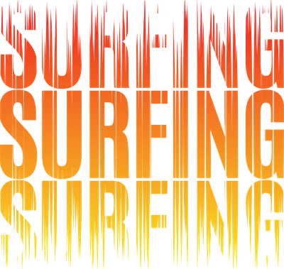 Ba dòng chữ "Surfing" với hiệu ứng gradient màu nóng và nét đứt, nền xám
