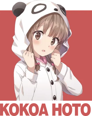 Hình ảnh cô gái anime dễ thương mặc áo hoodie có tai gấu trúc, tóc nâu tết hai bím, biểu cảm ngạc nhiên.