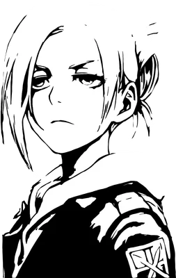 Hình vẽ Annie Leonhart từ Attack on Titan, phong cách đơn giản đen trắng, biểu cảm lạnh lùng.