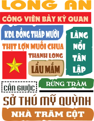 Thiết kế typography địa danh, đặc sản Long An và cờ Việt Nam