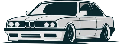Hình minh họa xe hơi cổ điển màu trắng với viền đen, phong cách retro.