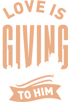 Thiết kế chữ "Love is Giving Yourself to Him" với cành lá và các ngôi sao nhỏ.