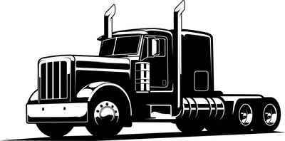 Hình ảnh vector đen trắng xe đầu kéo Mỹ cổ điển, phong cách mạnh mẽ.
