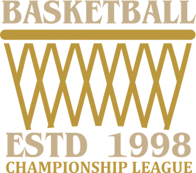 Logo bóng rổ với chữ BASKETBALL, lưới bóng rổ cách điệu màu vàng, ESTD 1998 và CHAMPIONSHIP LEAGUE.