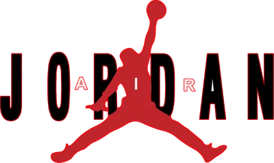 Logo Jordan Jumpman silhouette đỏ trên nền xám với chữ "AIR JORDAN" đen