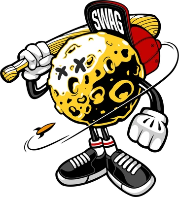 Nhân vật mặt trăng hoạt hình đeo mũ lưỡi trai SWAG cầm gậy bóng chày phong cách đường phố