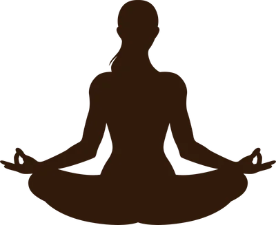 Silhouette người phụ nữ ngồi thiền trong tư thế hoa sen, tay đặt trên đầu gối với ngón cái và ngón trỏ chạm nhau.