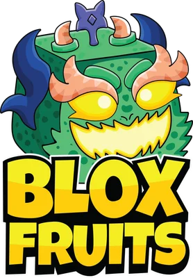 Hình ảnh minh họa quái vật màu xanh lá cây với sừng nhọn, mắt vàng và chữ Blox Fruits.