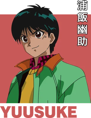 Hình vẽ nhân vật anime Yusuke Urameshi mặc áo khoác xanh lá, tóc đen, biểu cảm tự tin.
