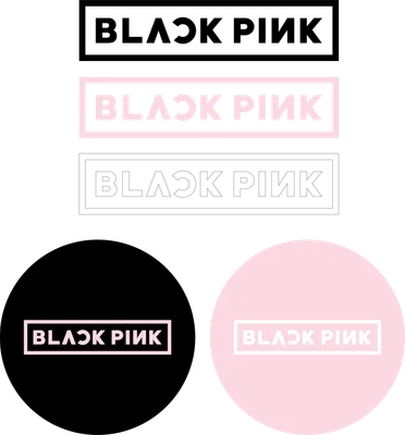 Bộ sưu tập logo BLACKPINK với các phiên bản màu đen, hồng và viền khác nhau, bao gồm cả dạng hình chữ nhật và hình tròn.