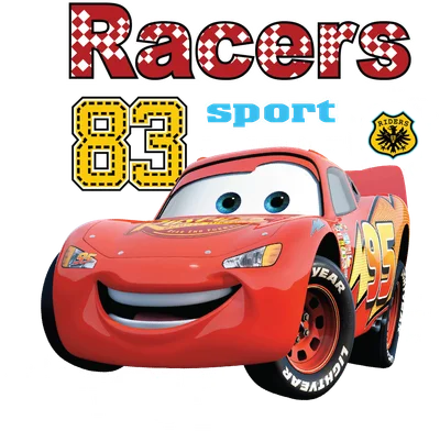 Hình ảnh Lightning McQueen, nhân vật xe đua màu đỏ, đang cười tươi, với số 83 và chữ 'Racers' phía trên.