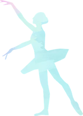 Hình ảnh silhouette nữ vũ công ballet đang thực hiện động tác múa, váy tutu màu pastel nhẹ nhàng.