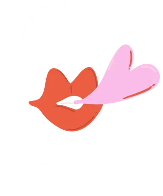 Hình ảnh minh họa đôi môi đỏ đang thổi bong bóng hình trái tim màu hồng với dòng chữ "Let's Play a Game" bằng font trắng.