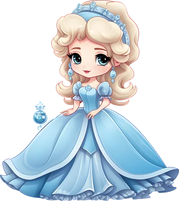 Hình in công chúa chibi tóc vàng váy xanh lộng lẫy dễ thương