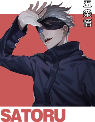 Hình vẽ Satoru Gojo, nhân vật anime Jujutsu Kaisen, đeo băng mắt, tóc bạc, mặc áo khoác đen, phong cách cool ngầu.