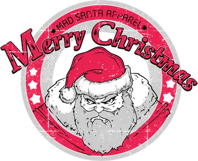 Hình in ông già Noel với biểu cảm hầm hố, phong cách retro Merry Christmas