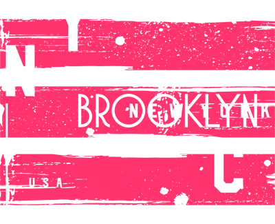Hình in chữ NYC Brooklyn New York với sọc hồng và nền xám, phong cách urban hiện đại, chữ in đậm.