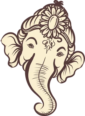 Hình ảnh minh họa thần Ganesha với đầu voi, đeo hoa trên đầu, vẽ theo phong cách đường nét.