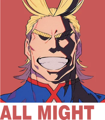 Hình ảnh All Might, nhân vật anime nổi tiếng với nụ cười tự tin và trang phục anh hùng.