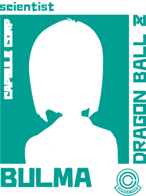 Hình vẽ nhân vật Bulma trong Dragon Ball, phong cách anime chibi, với chữ 'Bulma' và 'Capsule Corp'