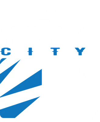 Hình ảnh biểu tượng New York City với tên các quận Manhattan, Bronx, Queens, Brooklyn, Staten Island và mũi tên chỉ hướng màu xanh.