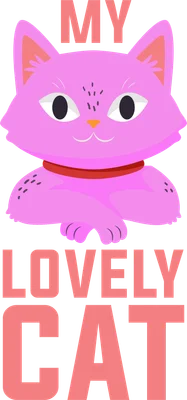Hình ảnh minh họa một chú mèo màu hồng dễ thương với dòng chữ "MY LOVELY CAT" theo phong cách hoạt hình.