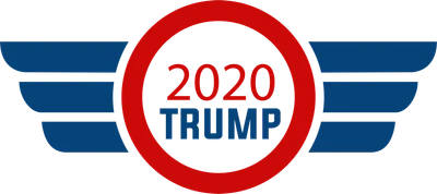 Logo Trump 2020 với biểu tượng cánh chim màu xanh và vòng tròn đỏ