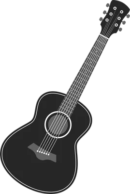 Hình ảnh minh họa đàn guitar acoustic màu đen với các chi tiết đơn giản trên nền xám.
