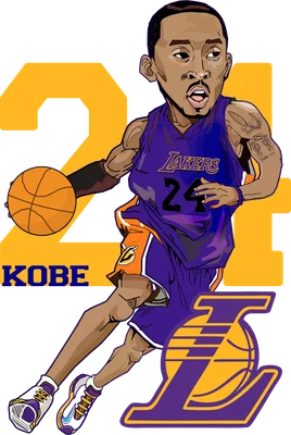 Hình vẽ chibi Kobe Bryant trong trang phục Lakers, đang dẫn bóng rổ.