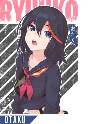 Hình ảnh cô gái anime Ryuko Matoi với mái tóc đen, mắt xanh, biểu cảm ngạc nhiên, mặc đồng phục thủy thủ.