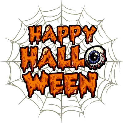 Chữ Happy Halloween phong cách hoạt hình kinh dị với mắt nhãn cầu