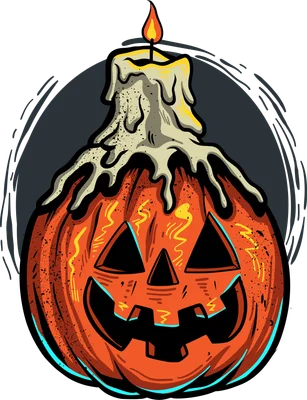 Hình minh họa quả bí ngô Halloween với cây nến đang cháy chảy sáp trên đầu, phong cách vẽ tay hoạt hình